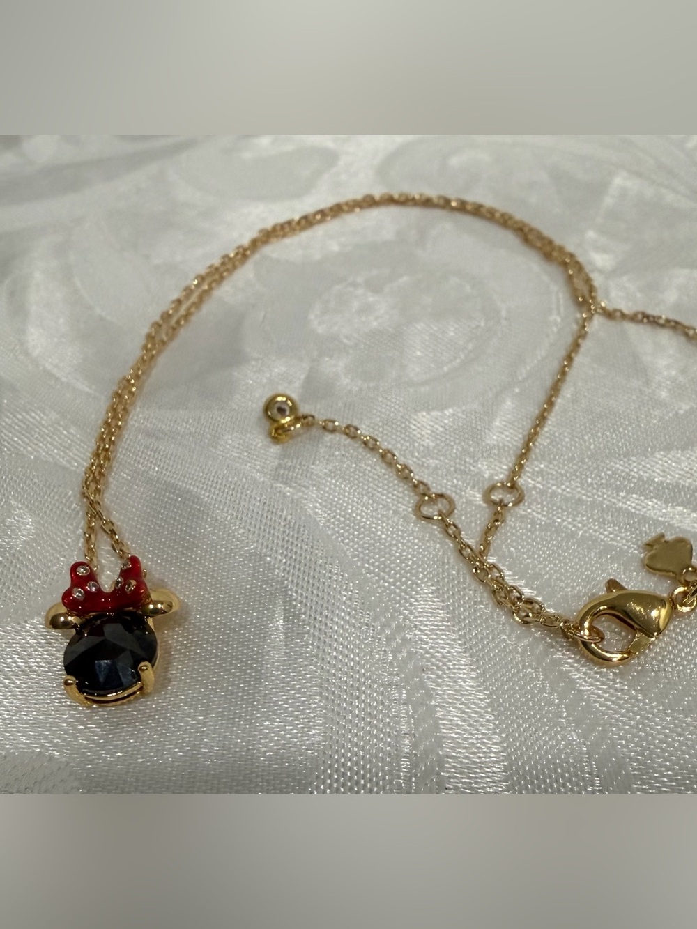 kate spade Gold-Tone Minnie Mouse Pendant Necklace with Black Stone and Red Bow